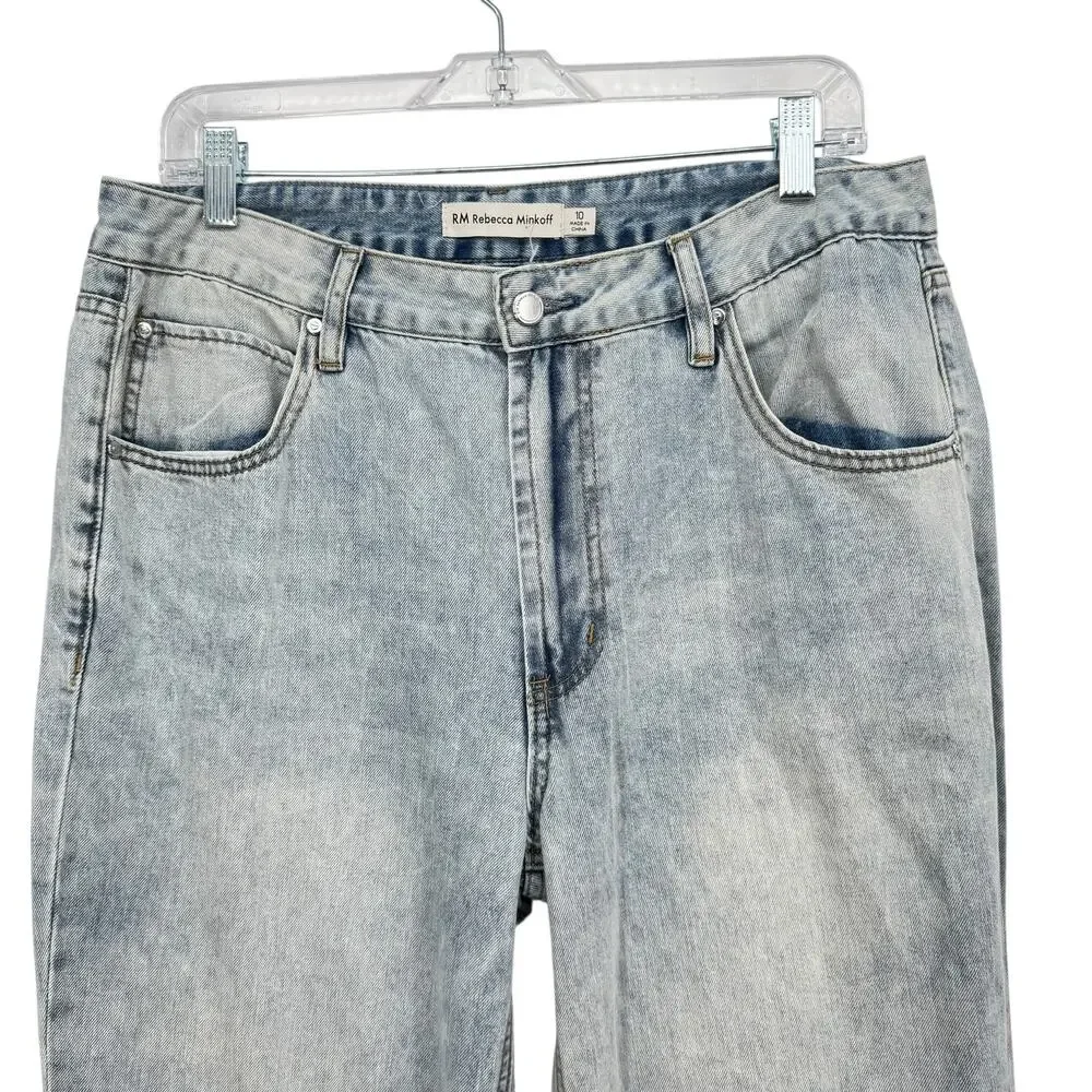 RM Rebecca Minkoff NWT SZ 10 Women's Wide Leg 100% Cotton Jeans Blue High Rise